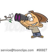 Cartoon White Boy Viewing a Bird up Close with Binoculars by Toonaday