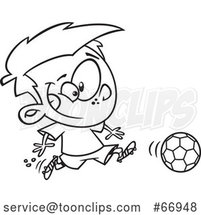 Cartoon Outline Boy Playing Soccer by Toonaday