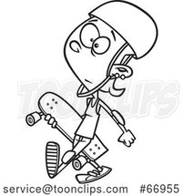 Cartoon Outline Teenage Skater Girl Carrying a Board by Toonaday