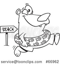 Cartoon Outline Summer Bear Wearing an Inner Tube and Running to the Beach by Toonaday