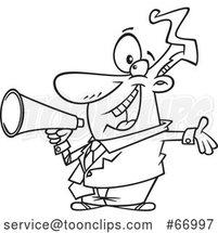 Cartoon Lineart Enthusiastic Businessman Marketing with a Megaphone by Toonaday