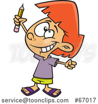 Cartoon White Girl Classroom Warrior Holding up a Pencil by Toonaday