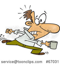 Cartoon White Businessman Rushing for a Coffee Refill by Toonaday