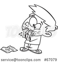 Cartoon Lineart Boy Pigging out on Chocolate Day by Toonaday