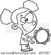 Cartoon Outline Black Girl Playing a Tambourine by Toonaday