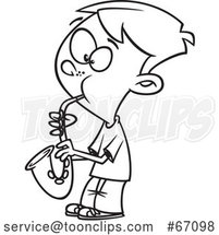 Cartoon Outline Boy Playing a Saxophone by Toonaday