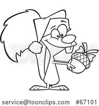 Cartoon Outline Christmas Squirrel Holding an Acorn by Toonaday