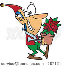 Cartoon Christmas Elf Holding a Poinsettia Plant by Toonaday
