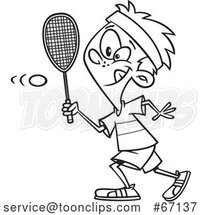 Cartoon Outline Boy Playing Squash by Toonaday