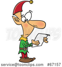 Cartoon Christmas Elf Reading a List by Toonaday