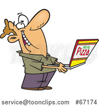 Cartoon Happy White Guy Holding a Box of Good Pizza by Toonaday