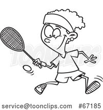Cartoon Outline Black Girl Playing Squash by Toonaday