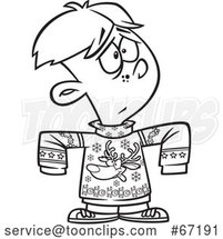 Cartoon Outline Boy Wearing a Big Rudolph Christmas Sweater by Toonaday
