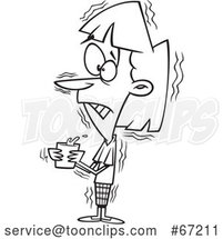 Cartoon Lineart Jittery Lady Holding a Cup of Coffee by Toonaday