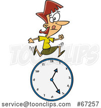 Cartoon White Businesswoman Running over a Clock by Toonaday