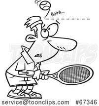 Cartoon Lineart Tennis Player Being Bonked in the Head with a Ball by Toonaday