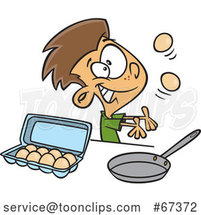 Cartoon White Boy Juggling and Preparing to Make Scrambled Eggs by Toonaday