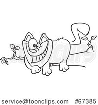 Cartoon Black and White Grinning Cheshire Cat on a Branch by Toonaday