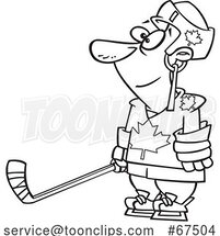 Black and White Cartoon Canadian Hockey Player by Toonaday