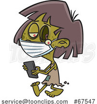 Cartoon Covid Halloween Zombie Girl Texting on a Cell Phone by Toonaday