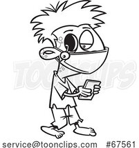 Cartoon Black and White Covid Halloween Zombie Boy Texting on a Cell Phone by Toonaday