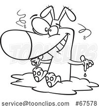 Cartoon Black and White Filthy Dog Sitting in Mud by Toonaday
