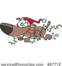 Clipart Cartoon Christmas Dog Running with Lights by Toonaday