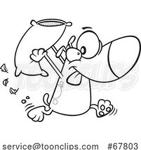 Cartoon Black and White Dog Engaging in a Pillow Fight by Toonaday