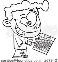 Cartoon Black and White Boy Holding a Calendar for Red Letter Day by Toonaday