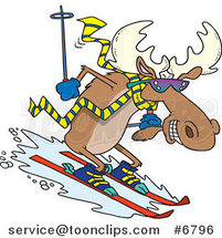 Cartoon Moose Skiing Downhill by Toonaday