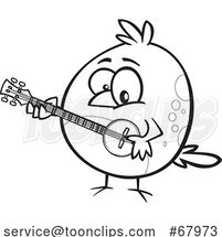 Cartoon Black and White Bird Playing a Banjo by Toonaday