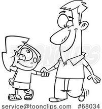 Cartoon Outline Father and Daughter Holding Hands by Toonaday