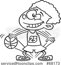 Cartoon Black and White Boy Dribbling a Basketball by Toonaday