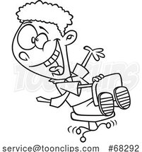 Black and White Cartoon Young Business Man Playing on an Office Chair by Toonaday