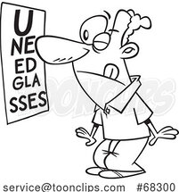 Black and White Cartoon Guy Squinting to Read an Eye Chart by Toonaday