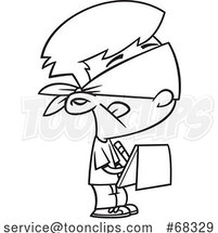 Black and White Cartoon Boy Folding out a Survey with a Blindfold by Toonaday