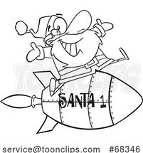 Black and White Cartoon Santa Riding a Rocket by Toonaday