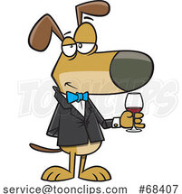 Cartoon Suave Dog with a Glass of Wine by Toonaday
