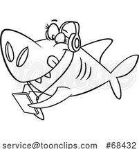 Cartoon Black and White Sister Shark Wearing Headphones by Toonaday