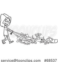Cartoon Black and White Female Dog Walker by Toonaday