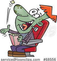 Cartoon Frankenstein Boy Popping Popcorn in His Mouth at the Movies by Toonaday