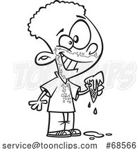 Cartoon Lineart Black Boy Eating a Messy Ice Cream Cone by Toonaday