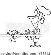 Cartoon Black and White Lady Performing a Ribbon Cutting Ceremony by Toonaday