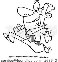 Cartoon Black and White Eager Business Man Running by Toonaday