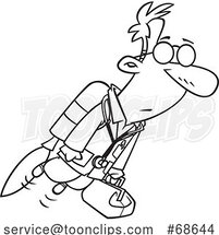 Cartoon Black and White Hi Tech Doctor Flying with a Jet Pack by Toonaday
