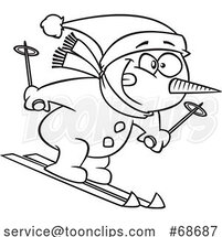 Cartoon Outline Skiing Snowman by Toonaday