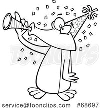 Cartoon Outline Party Penguin Blowing a Horn by Toonaday