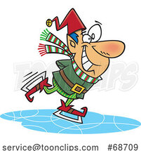 Cartoon Christmas Elf Ice Skating by Toonaday
