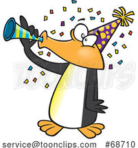 Cartoon Party Penguin Blowing a Horn by Toonaday