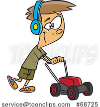 Cartoon Happy Boy Mowing by Toonaday